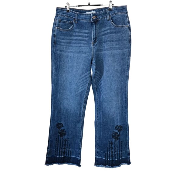 Embroidered Flared Jeans With Frayed Hem 36x32 boho cottagecore western relaxed - Picture 1 of 7